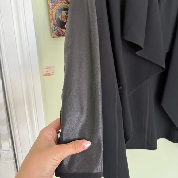 Spanx Ponte Leather Sleeve Drape Front Jacket - Picture 3 of 9